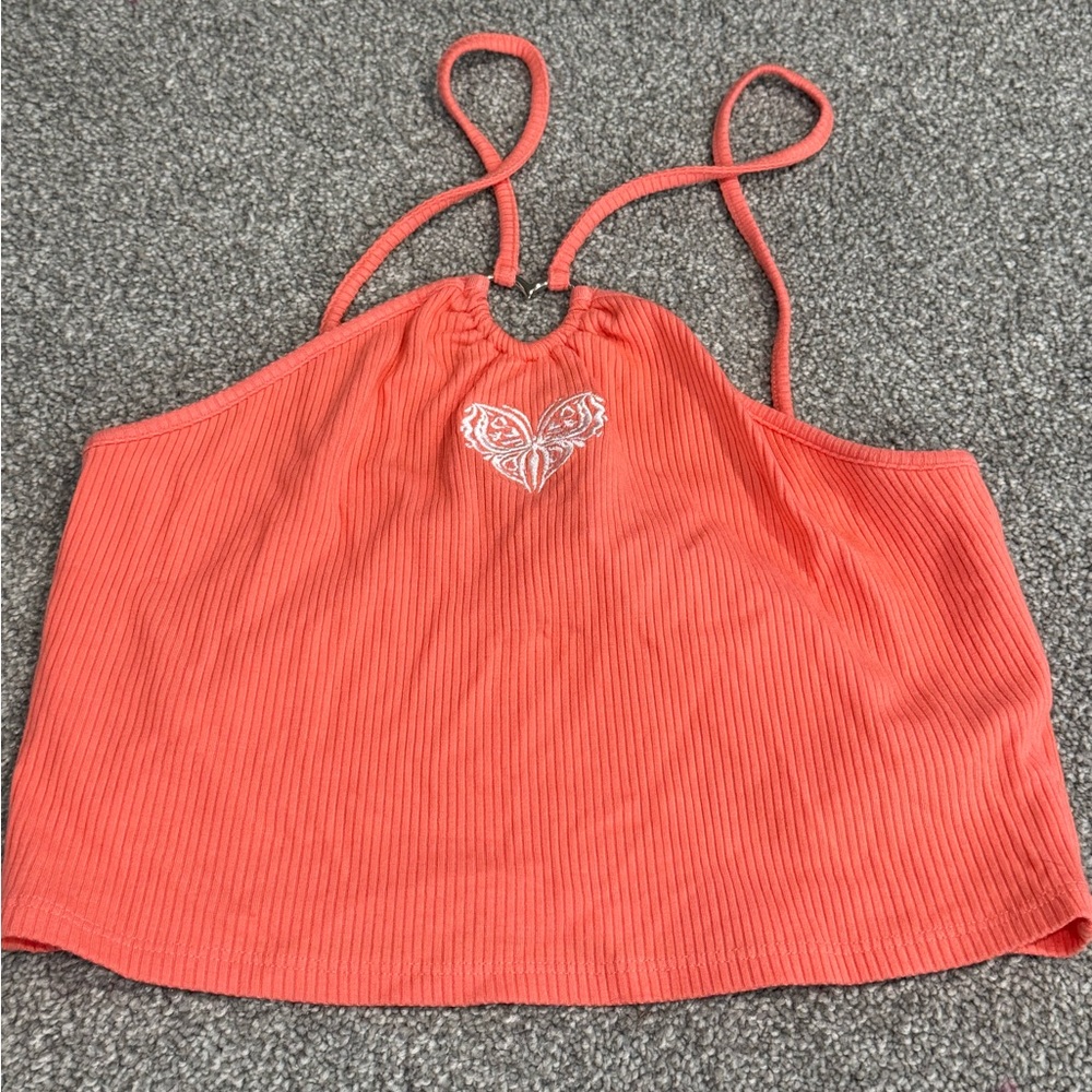 Forever 21 Coral Crop Top with Heart‎ Accent
